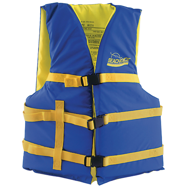 Seachoice Type III Boat Vest - Blue/Yellow, Adult Universal, 90 lbs. & Up 86220